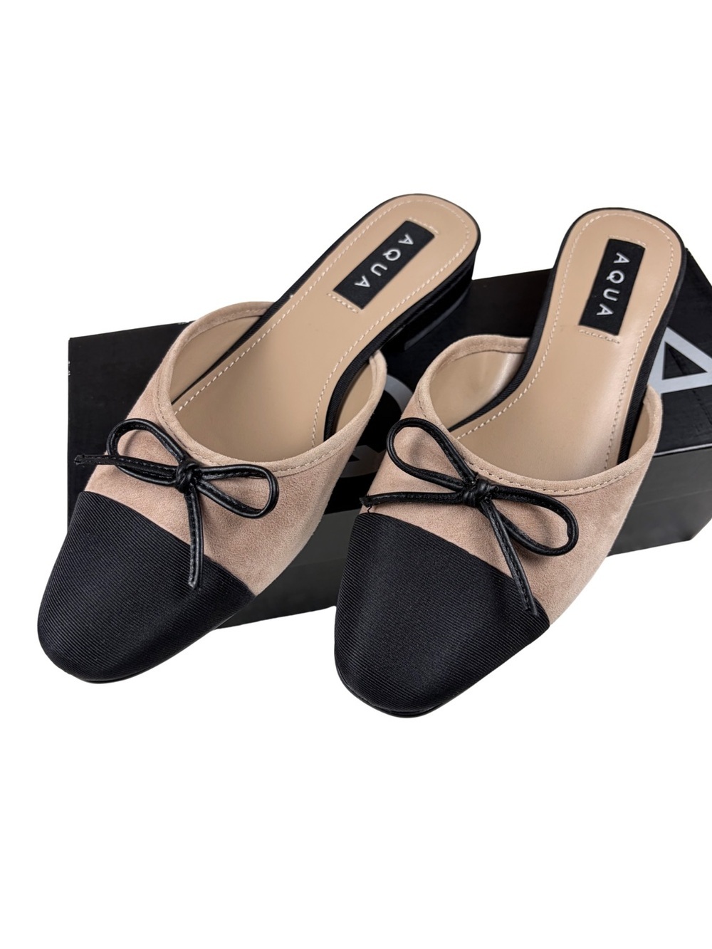 AQUA Snip Toe Flats NEW Black/Nude 6